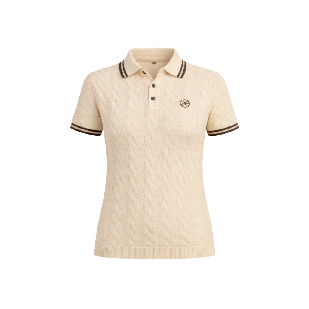 Aurus Cable Knit Polo for women by Elfenbergh in premium merino wool