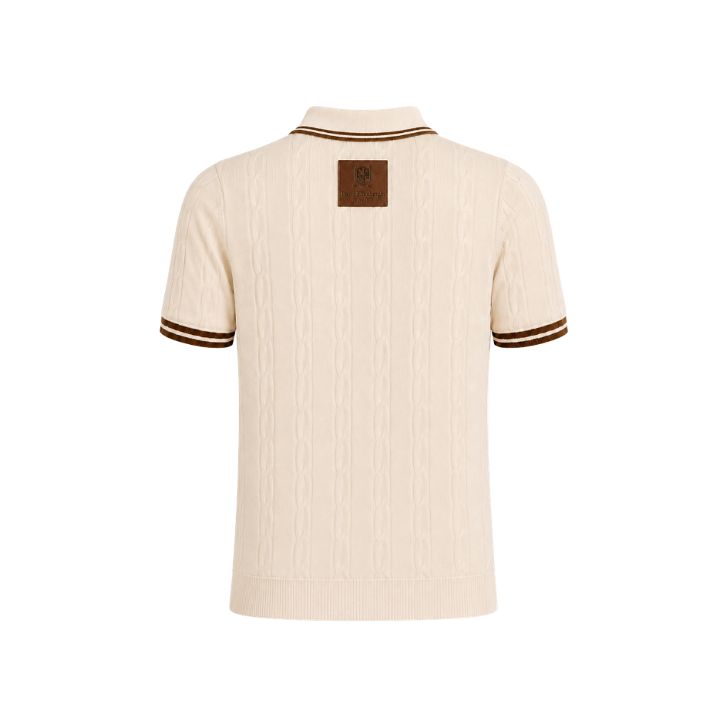Aurus Cable Knit Polo for men by Elfenbergh in premium merino wool
