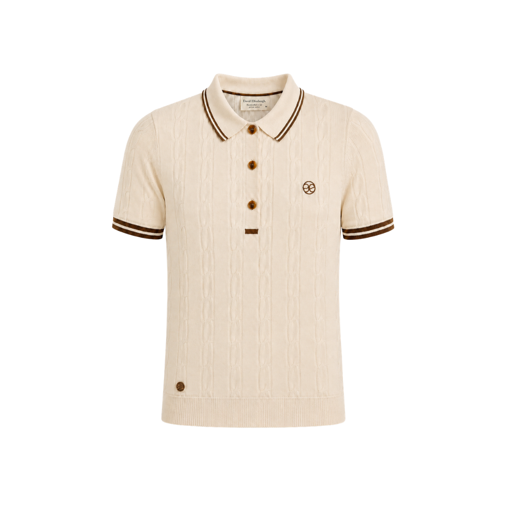 Aurus Cable Knit Polo for men by Elfenbergh in premium merino wool