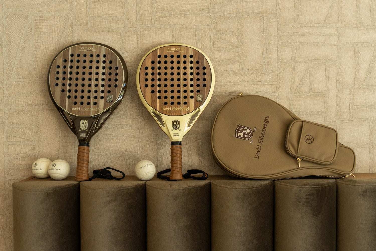 handcrafted padel rackets and luxury bag by Elfenbergh