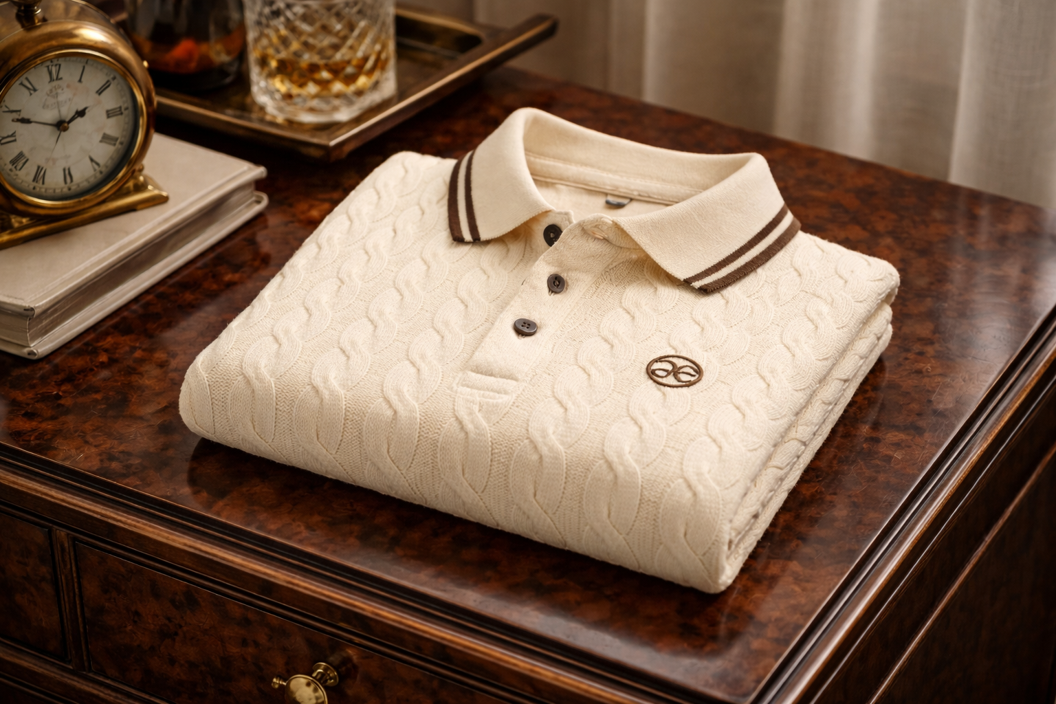 Aurus Knit Polo Beige by Elfenbergh in premium merino wool