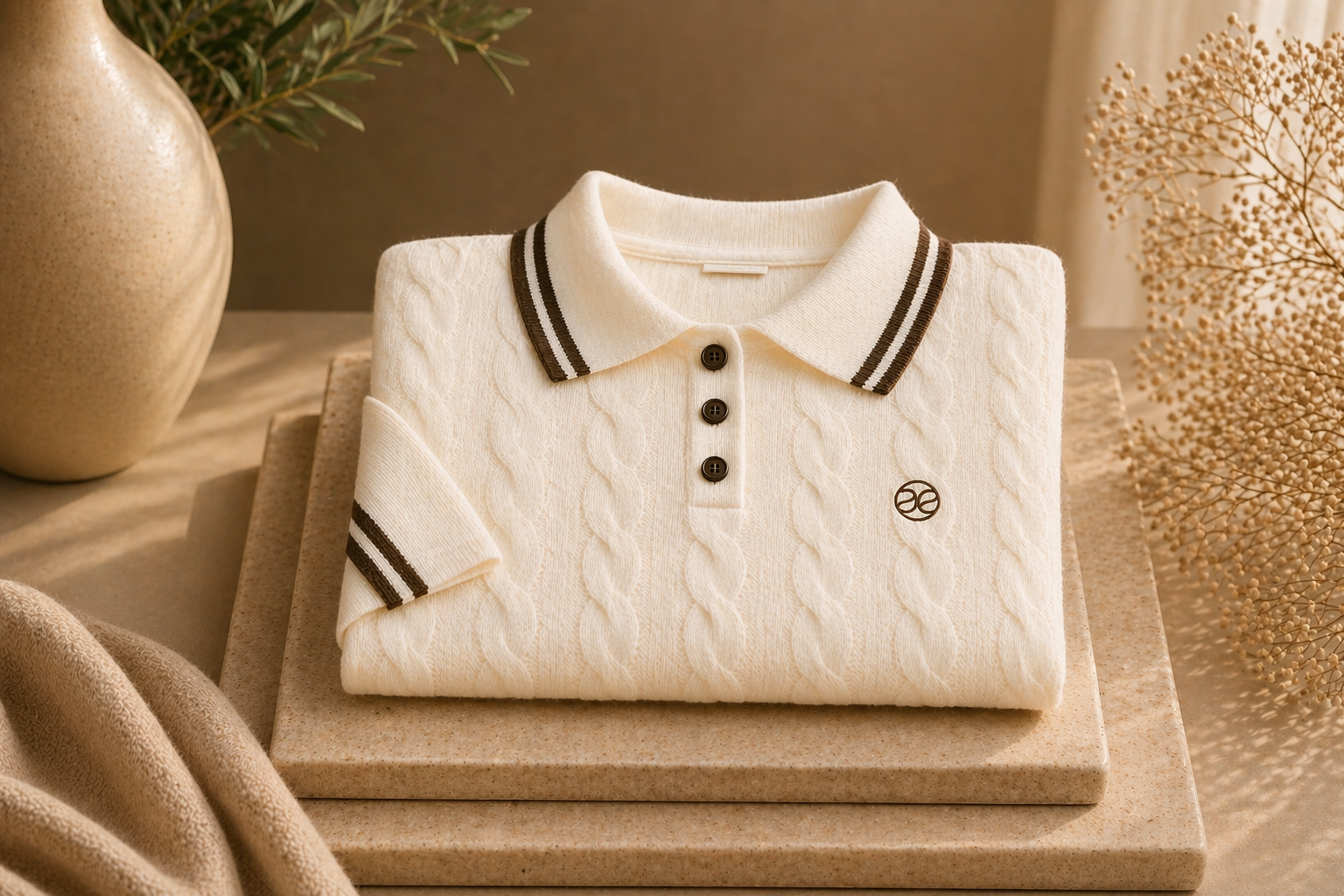 Aurus Cable Knit Polo for women by Elfenbergh in premium merino wool